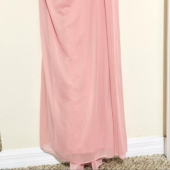 DAVID’S BRIDAL Extra Length Mesh T-strap Back Halter maxi blush dress women’s 6 - Picture 7 of 11